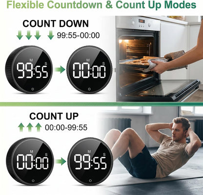 Digital Kitchen Timer, Magnetic Visual Pomodoro Clock with Large LED Display, 3 Preset Times (5/15/25) for Cooking Baking Fitness