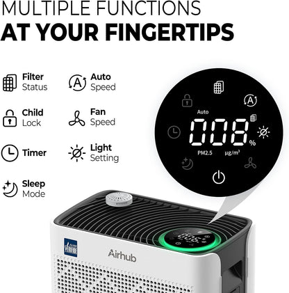 Air Purifier for Bedroom Home, Covers Up to 880 Ft², True HEPA Quiet 3-in-1 Air Purifiers Filter, 20dB Sleep Mode, Air Cleaner, 360° Intake, Remove Dust, Smoke, Pet Dander & Odors, White
