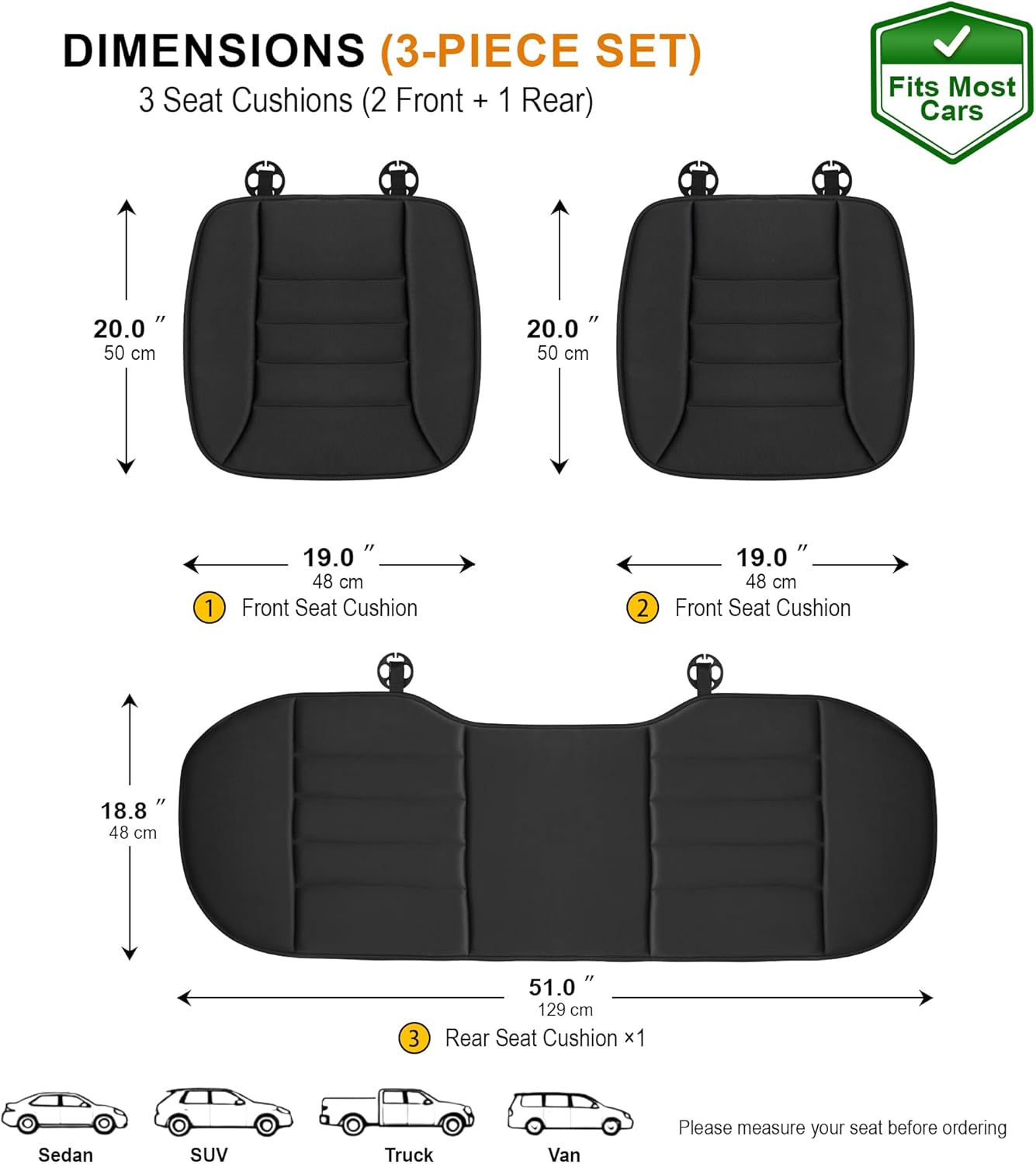 kingphenix Car Seat Cushion with 1.2inch Comfort Memory Foam, Seat Cushion for Car and Office Chair (Black)