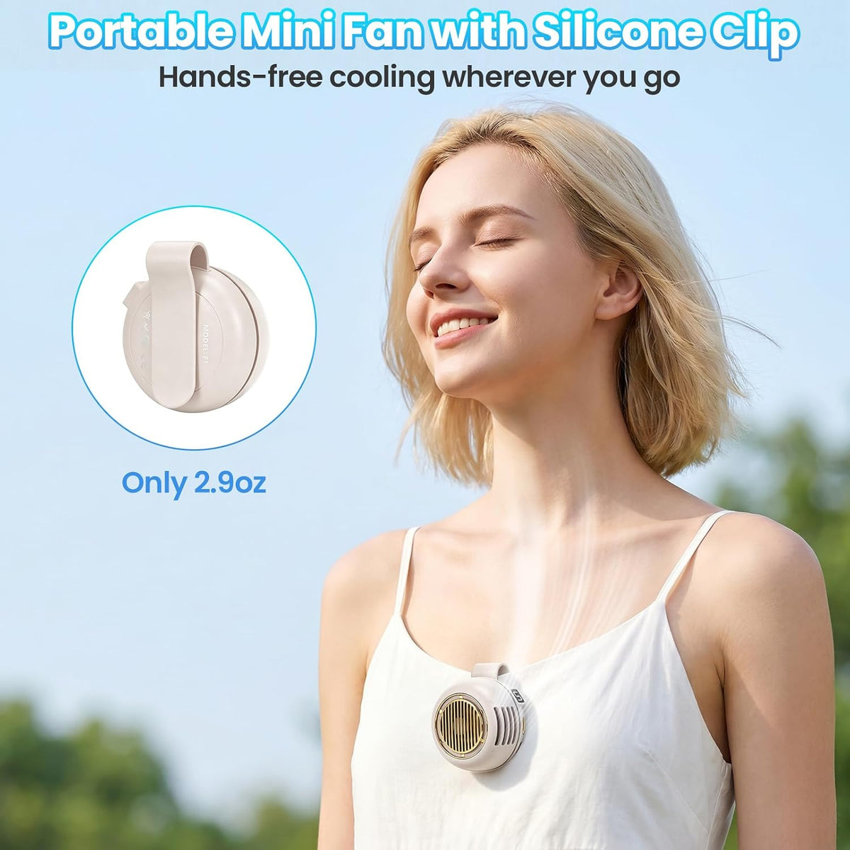 Portable Silent Mini Bladeless Fan Clip On, Adjustable 5 Speeds 360° Rotatable Clip on Fan for Shirt & Waist, USB Rechargeable Small Whirlwind Fans, For Outdoor & Travel & Office (White)