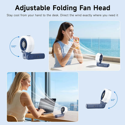 HandFan 4000mAh Handheld Turbo Misting Fan, 100 levels Adjustable High Speed Mister Fan, Portable Spray Water Mist Fans, Foldable Mini Hand Fans for Summer Beach Travel Concerts Disney(Royal Blue)