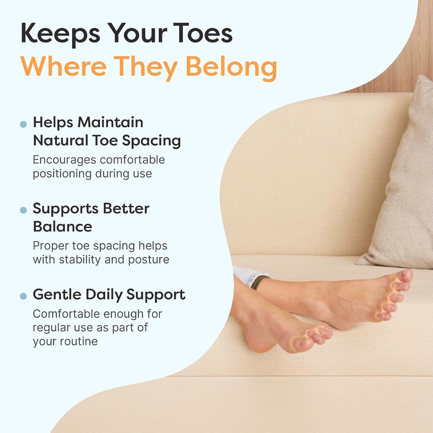 ZenToes Silicone Toe Spacers and Separators for Correct Toe Alignment, Bunion Relief, Hammertoe Straightener, Gel Orthopedic Corrector – 1 Pair (Black)