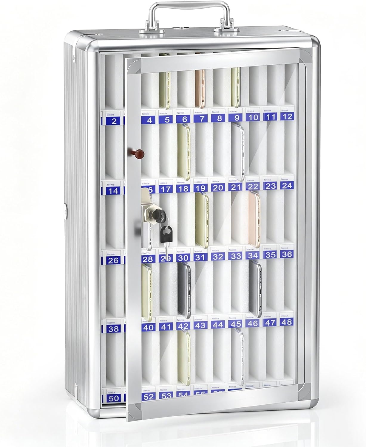 Loghot Aluminum Alloy Pocket Chart Cell Phones Storage Cabinet for Cell Phones, Wall-Mounted Cell Phone Locker Phone Holder with Lock for Classroom, Office, Can be Carried by Hand (36 Slots)