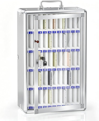 Loghot Aluminum Alloy Pocket Chart Cell Phones Storage Cabinet for Cell Phones, Wall-Mounted Cell Phone Locker Phone Holder with Lock for Classroom, Office, Can be Carried by Hand (36 Slots)