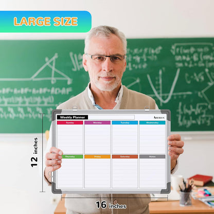 Weekly Calendar Whiteboard for Wall, 16x12 Inches Dry Erase Board, Small Magnetic White Board, Double-Sided Hanging Board for Office School Home Kitchen, Portable Board for Drawing Planning To Do List