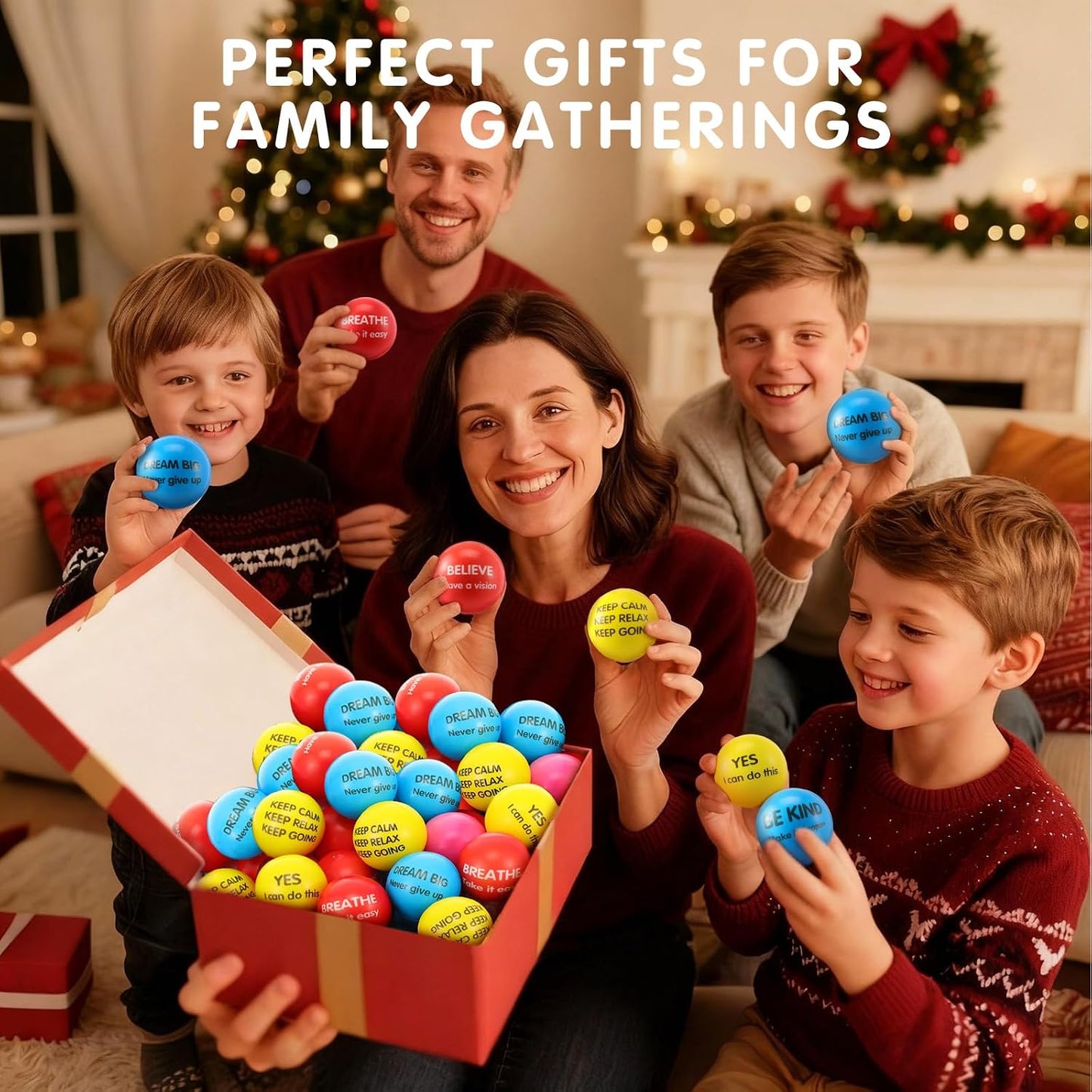 Liliful 100 Pcs Motivational Stress Balls Bulk Inspirational Squeeze Balls for Adults Anxiety Relief Fidget Toys Office Employee Gifts Classroom Rewards 2.2 Inch (Bright Colors)