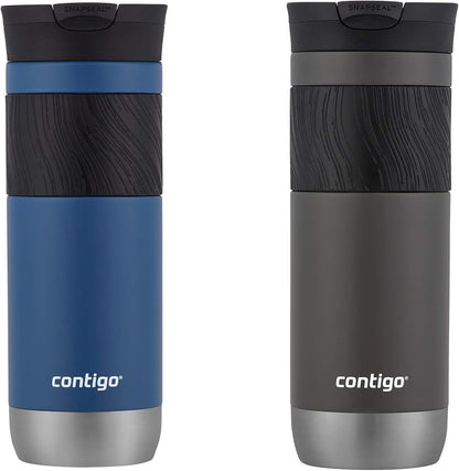 Contigo SNAPSEAL Insulated Stainless Steel Travel Mug with Grip 20oz. Blue Corn Transparent Satin & Midnight Berry