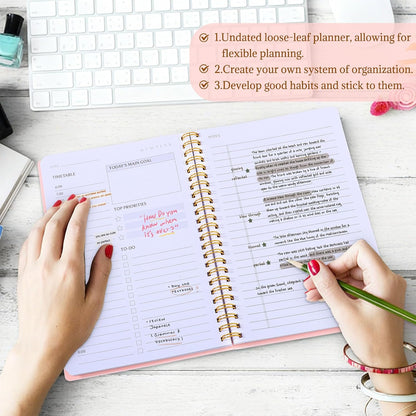Thboxes Undated Daily Planner with Hourly Schedule, 5.71" X 8.35" Daily To DO List Noteboook Set Goals A5 Daily Personal Organizer Notepad for School Work Office Improve Efficiency Planner, Green