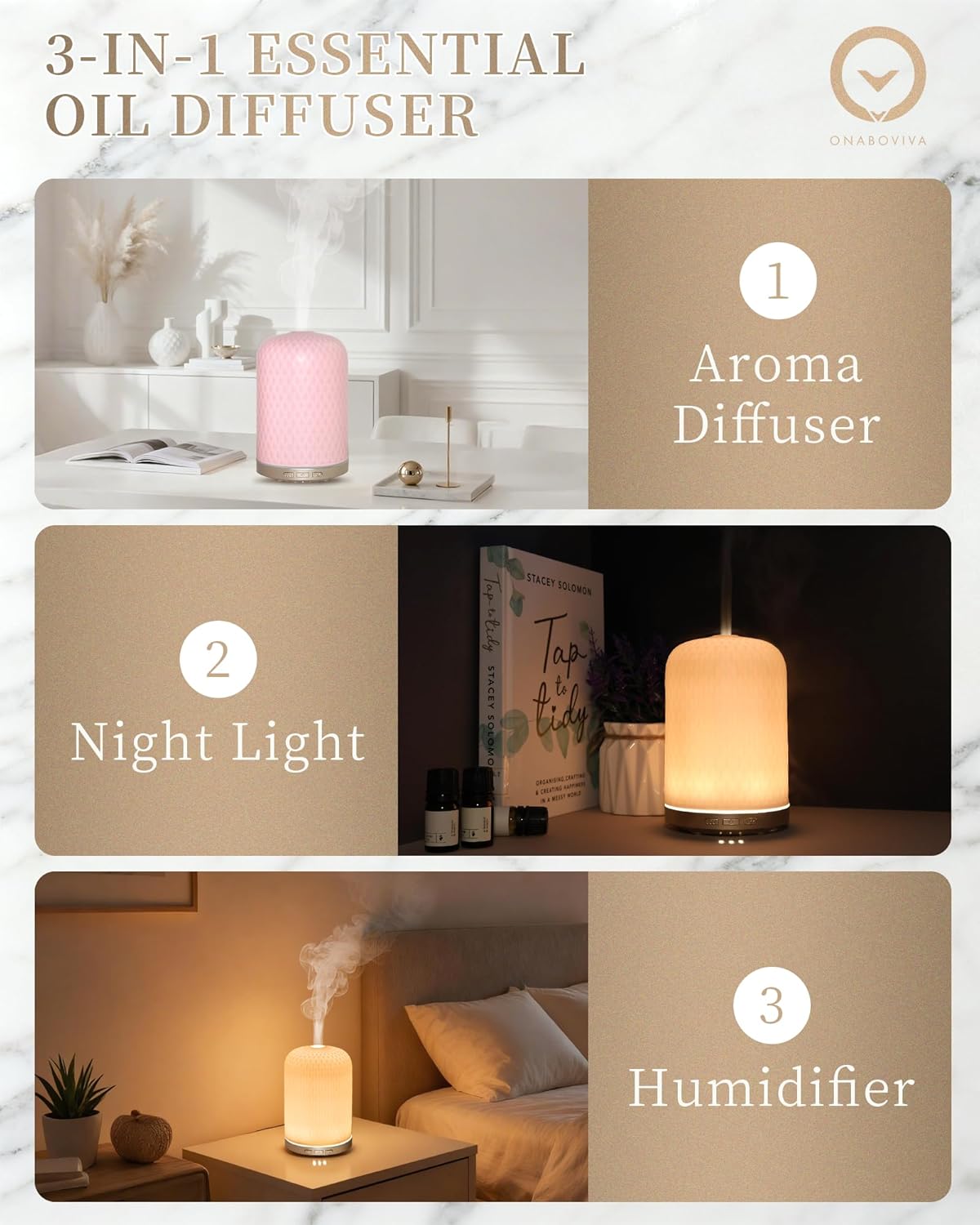 Essential Oil Diffuser - 2.4MHz Ultrasonic Glass Diffuser with Pulse/Continuous Mist & Night Light, Waterless Auto-Off, Silent Aromatherapy Diffuser for Home, Office, Yoga, Spa, Gifts & Home Decor.