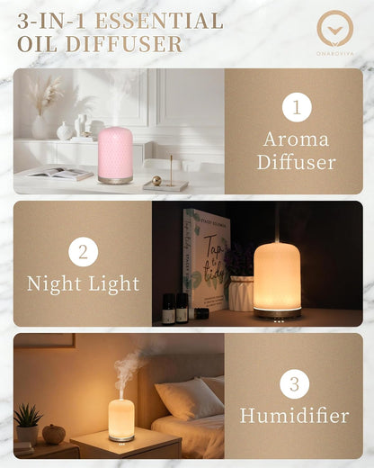 Essential Oil Diffuser - 2.4MHz Ultrasonic Glass Diffuser with Pulse/Continuous Mist & Night Light, Waterless Auto-Off, Silent Aromatherapy Diffuser for Home, Office, Yoga, Spa, Gifts & Home Decor.