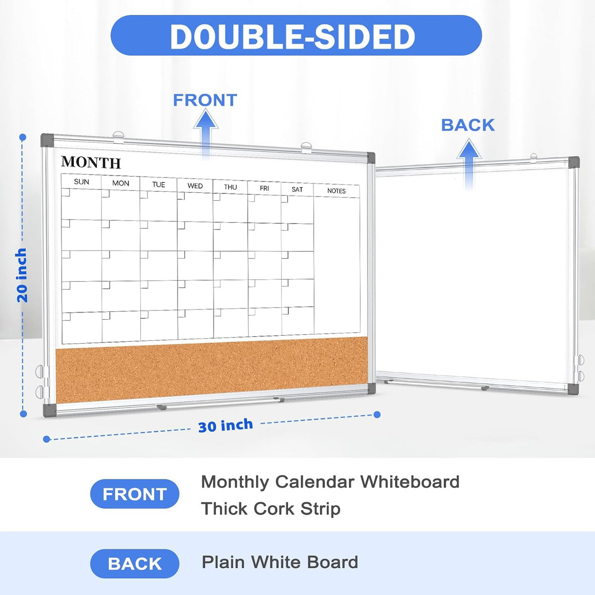 Weekly Dry Erase Calendar Whiteboard for Wall, 24" x 18" Cork Week Planner
