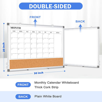 Weekly Dry Erase Calendar Whiteboard for Wall, 24" x 18" Cork Week Planner