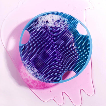 Boie USA Flat Body Scrubber - Soft Silicone-Like Exfoliating Shower Scrubber & Body Cleansing Brush - Stick-to-Wall Loofah Replacement - Antimicrobial Exfoliator for All Skin Types (Blue)
