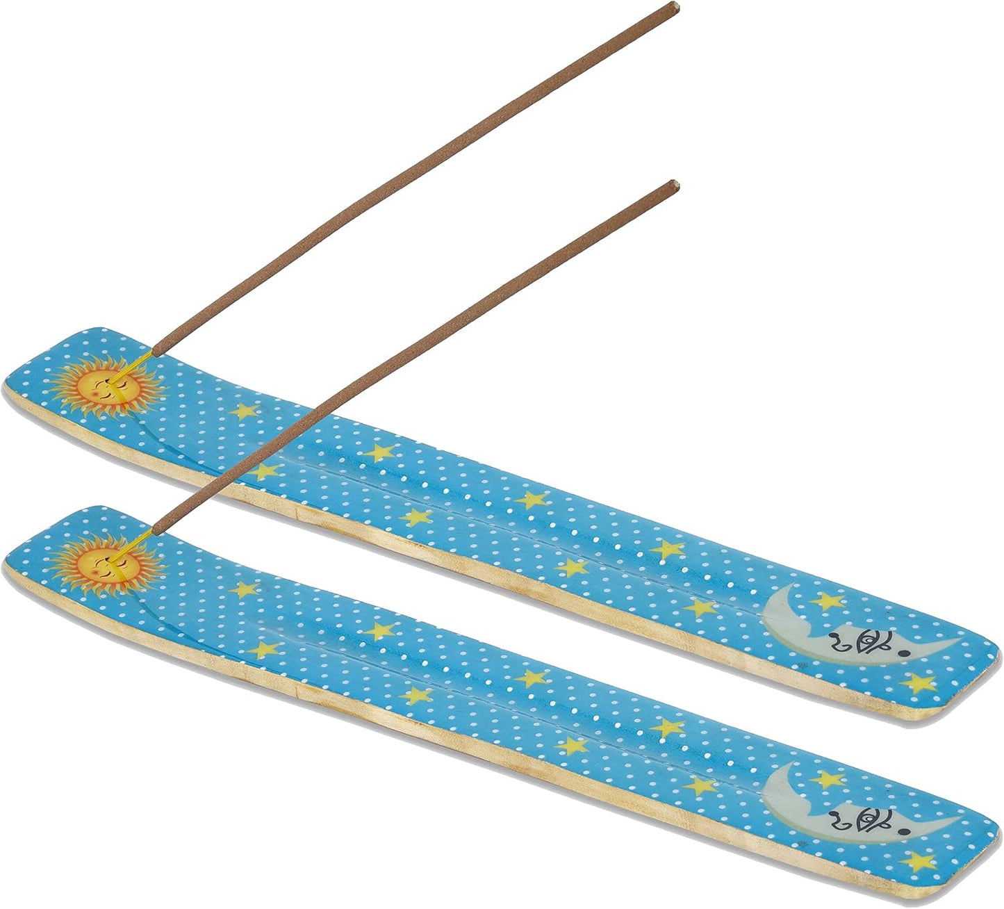 Bless-International Traditional-Handmade-Burner Wooden-Incense-Stick-Holder Ash-Catcher-Stand for-Aromatherapy-Meditation-Yoga (Incense Holder 10 inch(2 pcs))