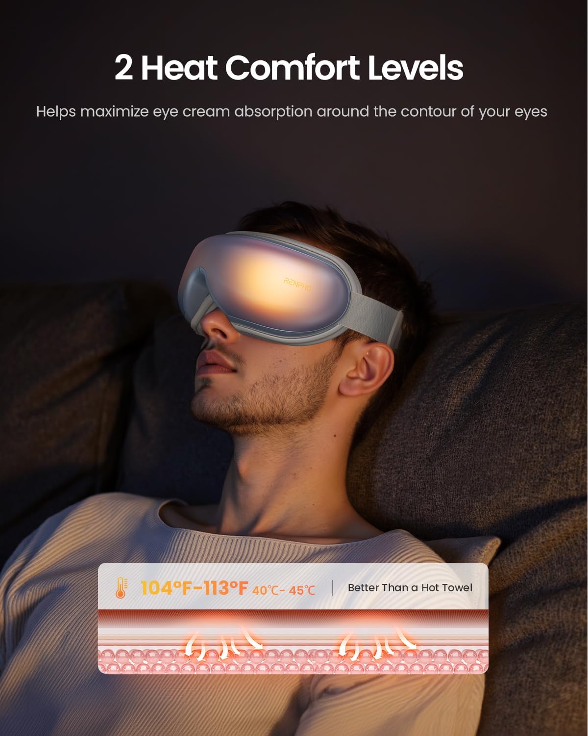 RENPHO Eye Massager with Heat, FSA Eligible HSA,Gifts for Men,Women,Eyeris 1 Eye Massager with Remote, Sleep Mask for Relieves Head Tension, Soothe & Refresh, Enhance Rest, White