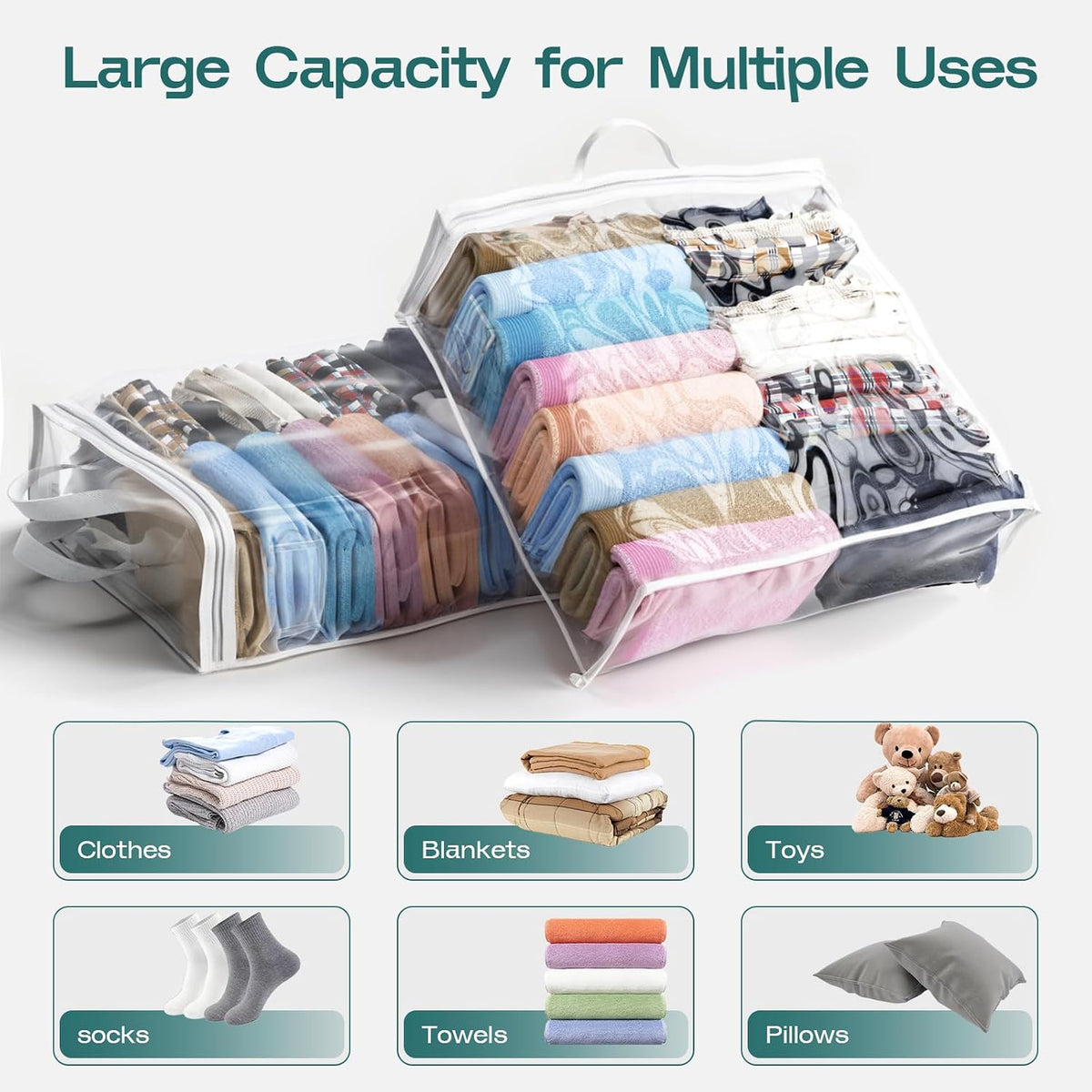 Hopack Under Bed Storage Bags Organizer, 22L Clear Storage Bags, Bags Organizer Clear Zipper Containers Bedroom, Storage Bag for Sweater, Clothes, Shoe Toy, Blanket, Sheet (Black)