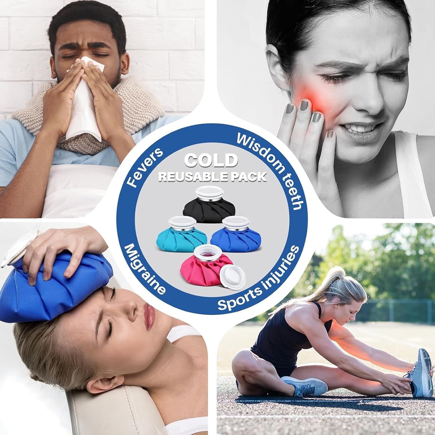 Honoson 4 Pack Reusable Ice Pack for Injuries, Ice Bags Hot Water Bag for Hot & Cold Pain Relief No-Leak Elastic Breathable for Muscle, Joint Pain Swelling, Sports & Home Use(Cute Fruit Style)