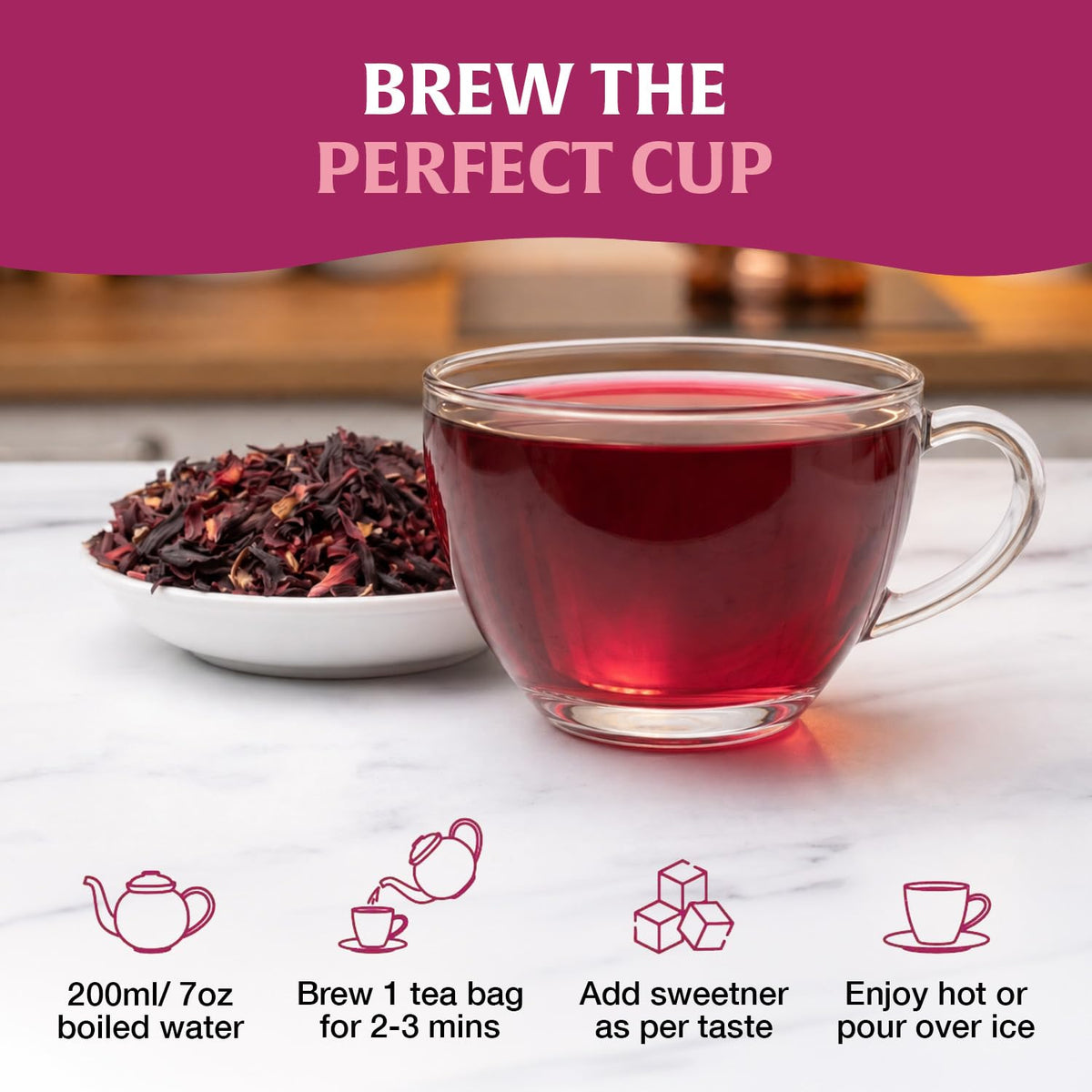 HANDPICK Organic Hibiscus Tea (100 Tea Bags) Pure Indian Hibiscus Flowers