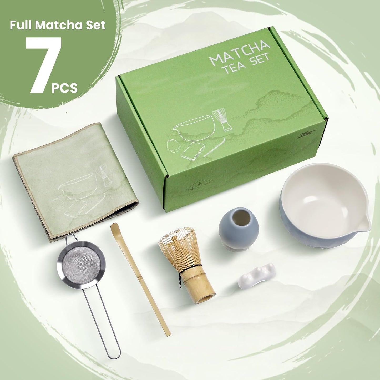 Matcha Whisk Set – Ceramic Matcha Bowl with Pour Spout, Bamboo Whisk, Whisk Holder, Scoop, Sifter – Japanese Matcha Kit for Beginners (Pink)