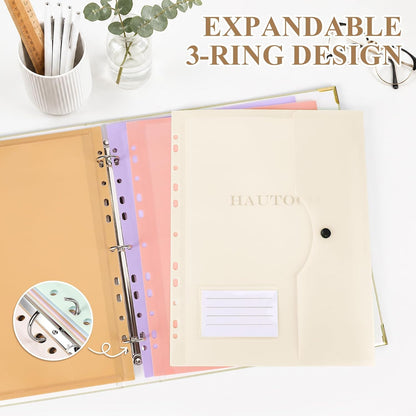 HAUTOCO PU Leather 3-Ring Important Document Organizer Folder Binder