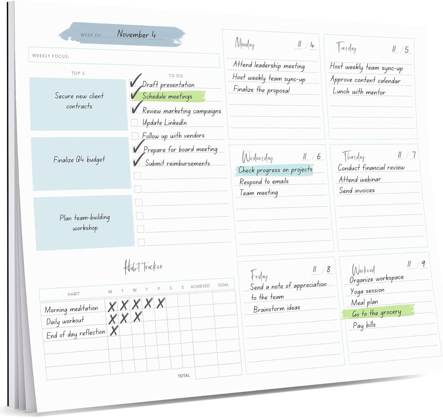 Lamare Weekly Planner Notepad – Premium Undated Weekly To Do List Notepad