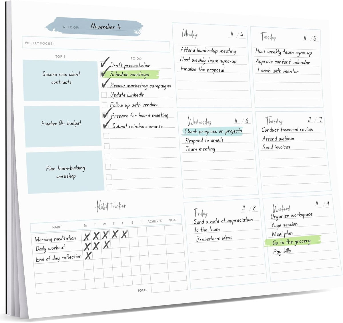 Lamare Weekly Planner Notepad – Premium Undated Weekly To Do List Notepad