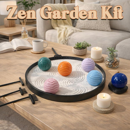 Wowagoga Desk Zen Garden Kit with 6 Textured Sensory Balls, Sand & Tools, Mini Meditation Set for Stress Relief and Desktop Decor