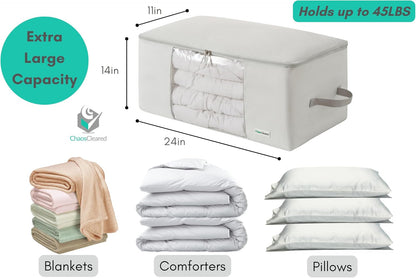 Comforter Storage Bag - Folding Organizer bag for King/Queen Comforters, Pillows, Blankets, Bedding/Quilt, Blanket, Duvet, Mothproof Space Saver; Large Collapsible Organizers, 24"x14"x11"