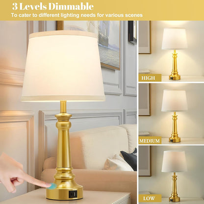 EJIAXIN Lamps for Bedrooms Set of 2, Brushed Nickel Bedside Lamps with USB C+A Ports,Dimmable Nightstand Lamps with Fabric Lampshade, Touch Table Lamp for Living Room Bedroom Office, Bulbs Included