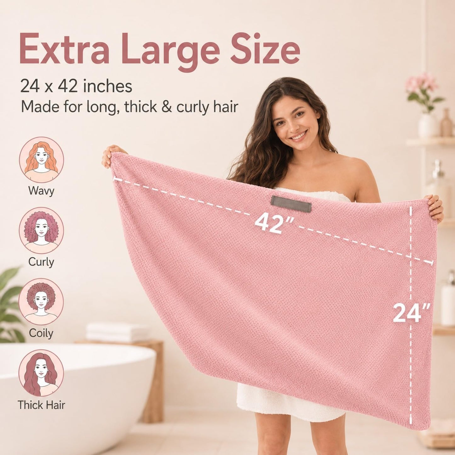 Large Hair Towel Wrap for Women, Quick-Dry Turban, Ultra Absorbent & Anti-Frizz, Ideal for Long, Thick & Curly Hair, Soft Lightweight Microfiber Drying Towel (24x42, Blue)