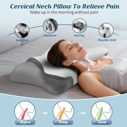 Cervical Neck Pillow for Pain Relief, Bed Pillows for Sleeping, Ergonomic Cooling Pillow, Orthopedic Contour Pillow for Side Back Stomach Sleepers,Neck Support Memory Foam Pillows with Pillow Covers