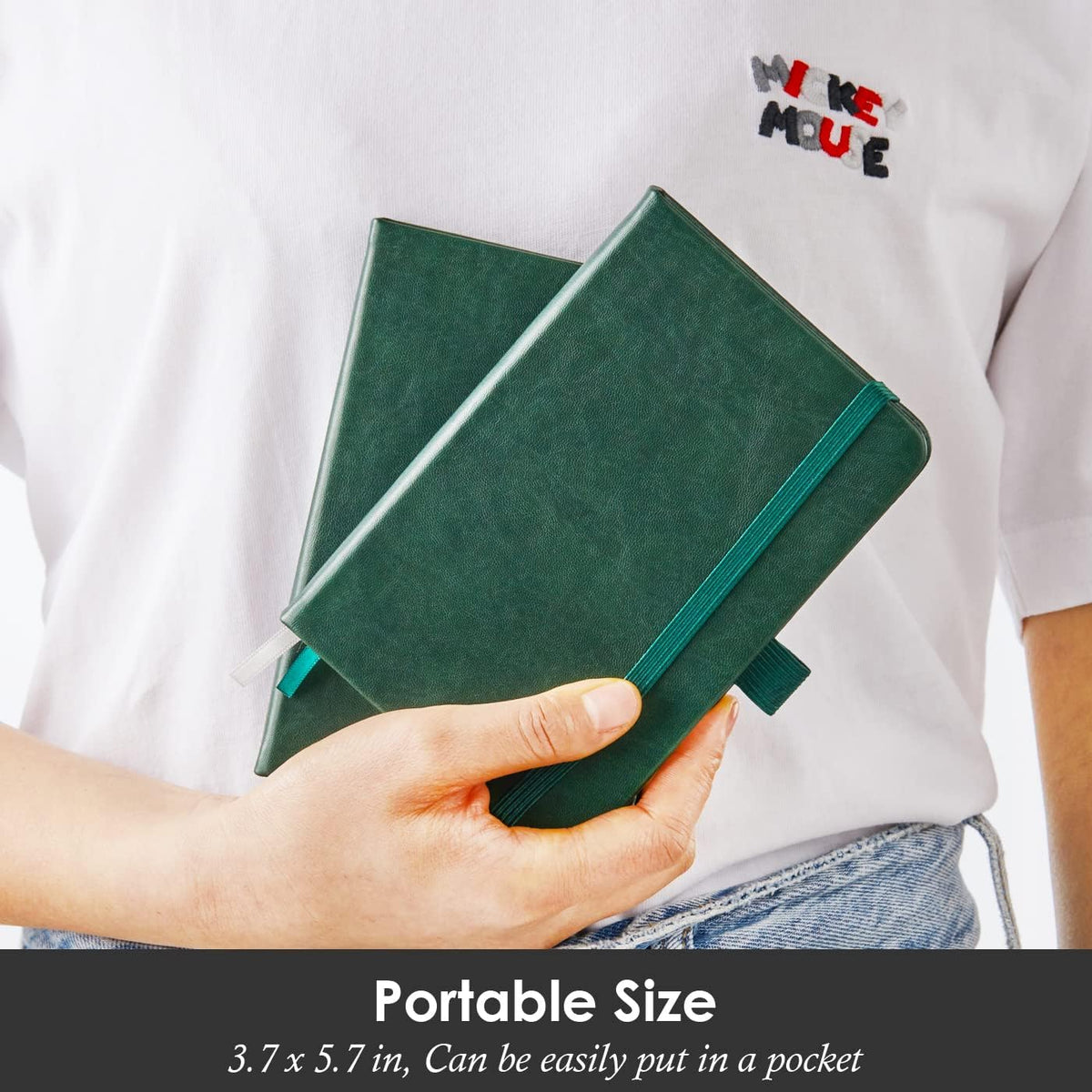 Small Notebook Pocket Journal, A6 3.7" x 5.7", 3 Pack, Black Leather Cover