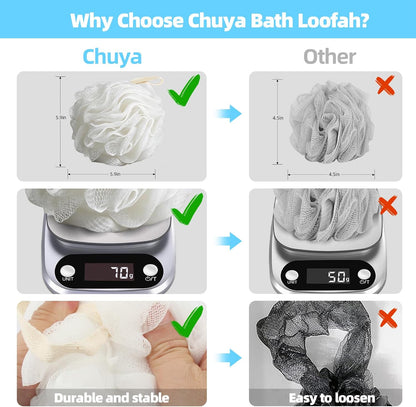 Chuya Bath Sponges Loofahs 70 Grams Large Size,4 Pack Shower Sponge Exfoliating Cleaning Bath Loofa Body Scrubber Balls for Women Men Children Washing