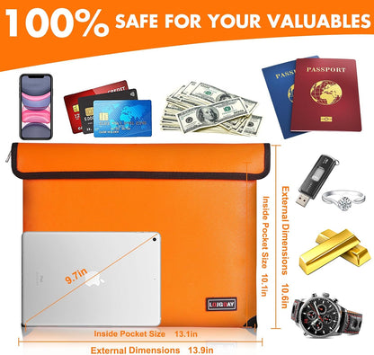 Fireproof Document Bag - with 5200°F Heat Insulated, Waterproof Fireproof Bag with Zipper, 8 Layers of Functional Materials, Fireproof Money Bag for Cash/Documents/Valuables, Fire bag 11"x7.7"