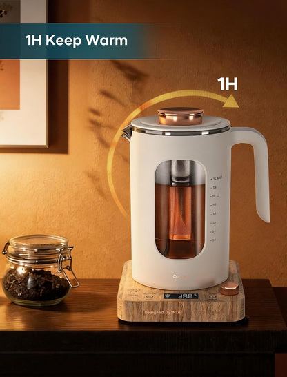 INTASTING Electric Tea Kettle, Electric Kettle with Tea Infuser, ±1℉ Knob Temperature Control, BPA-Free Glass, 1200W Fast Heating, Easy to Clean, 1 Liter (Dark Gray)