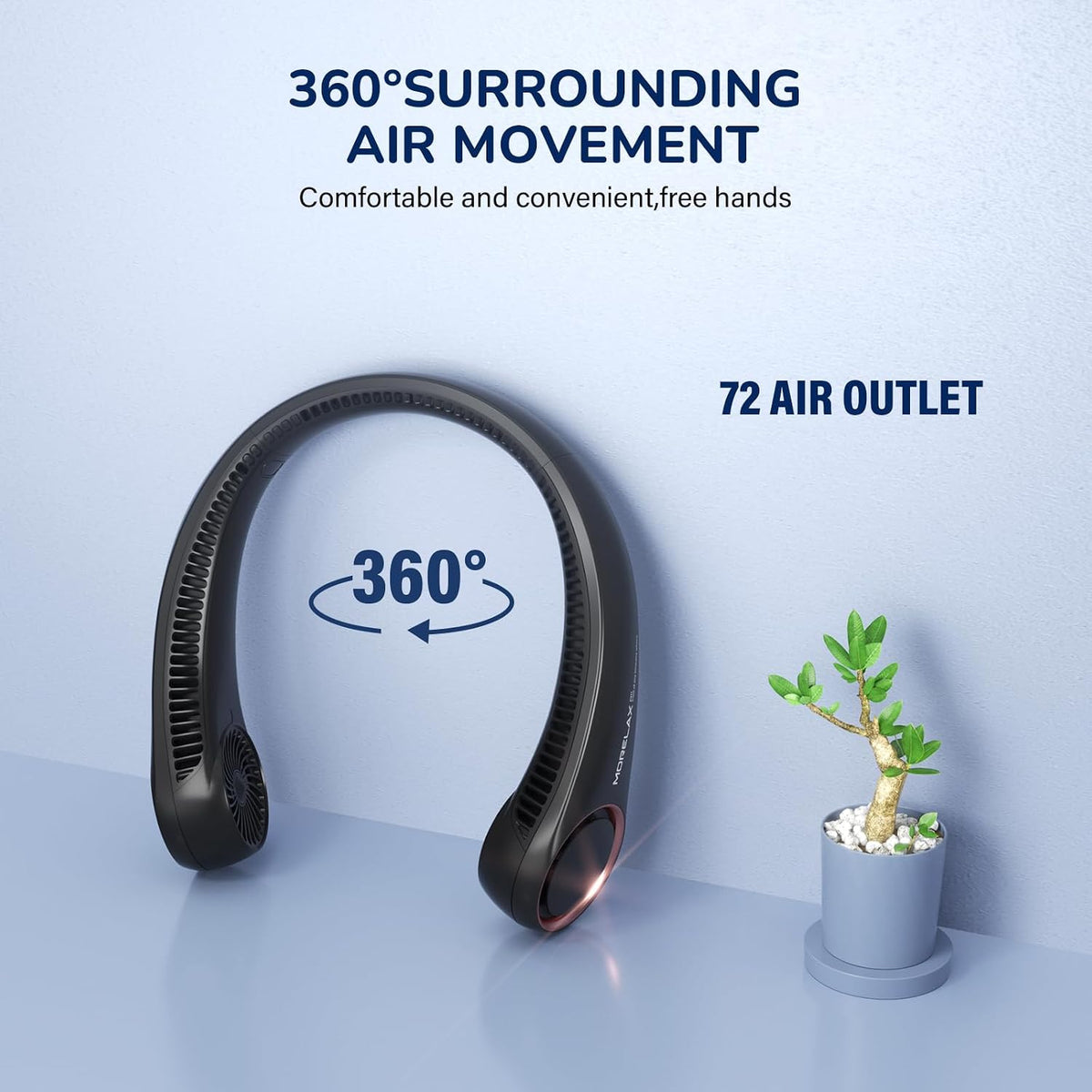 Morelax Neck Fan, USB Rechargeable Personal Fan,Hand Free Bladeless Portable Fans,4000 mAh, 3 Speeds,72 Air Faster softer 360° Cooling, Ultra Quiet,Gift Suitable for Home, Office, Travel, Sports