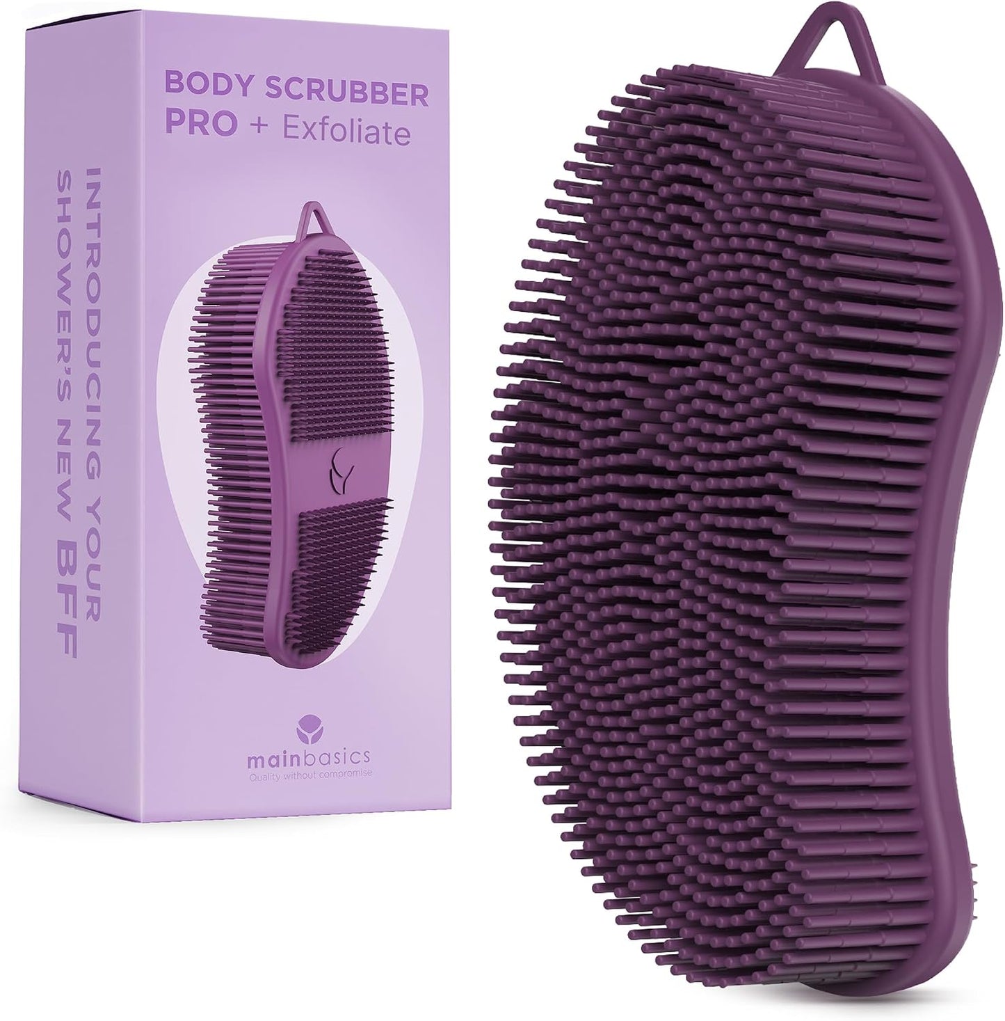 MainBasics Silicone Body Scrubber, Pink, Exfoliate | Dual-Sided, Shower Exfoliator, For Men & Women, Loofah Alternative