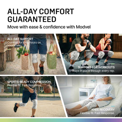 Modvel Compression Knee Brace for Women & Men, 2-Pack Knee Brace for Running Knee Pain, Knee Support Compression Sleeve, Workout Sports Knee Braces for Meniscus Tear, ACL & Arthritis Pain Relief