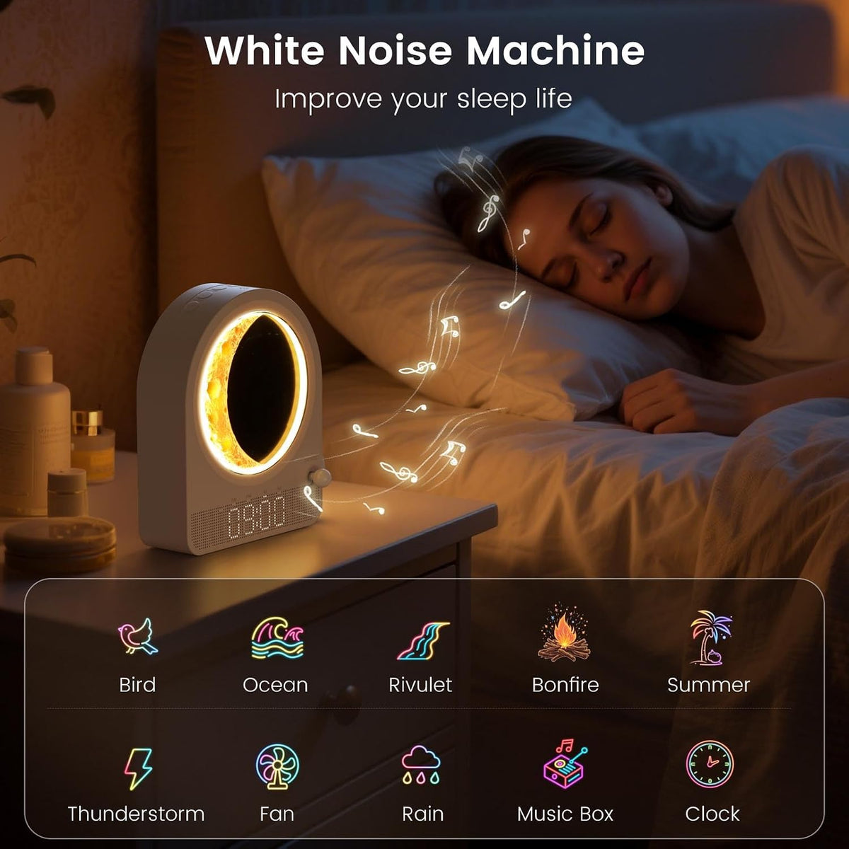 Sunrise Alarm Clock, White Noise Machine, Wood Grain