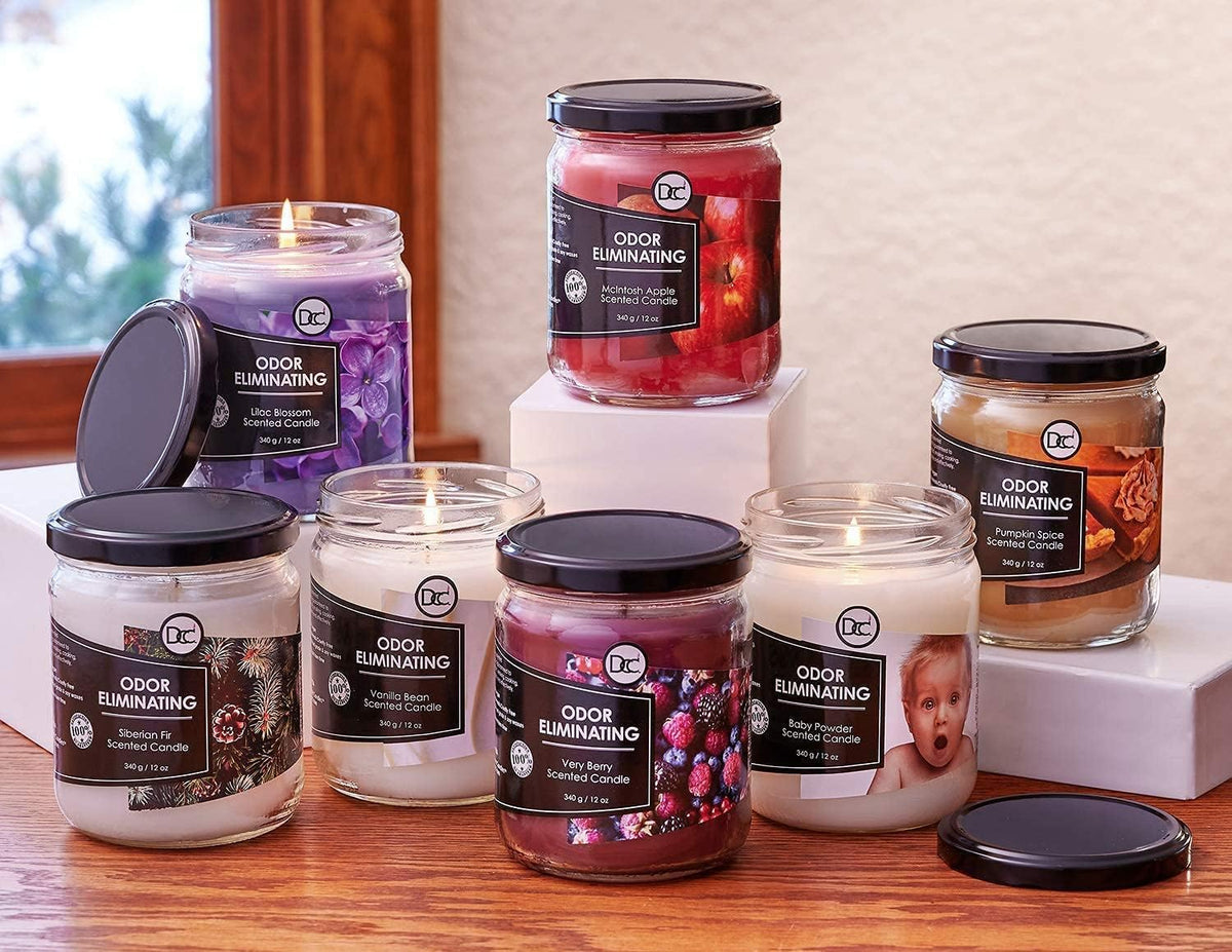 Vanilla Bean Odor Eliminating Highly Fragranced Candle - Eliminates 95% of Pet, Smoke, Food, and Other Smells Quickly - Up to 80 Hour Burn time - 12 Ounce Premium Soy Blend - Colors B