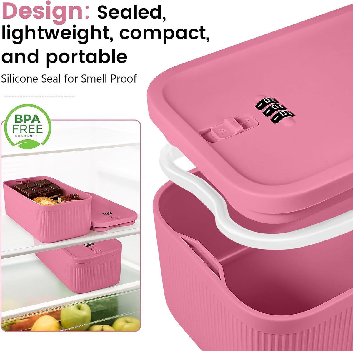 Small Lock Box, Lockable Storage Box with Combination Code for Medication Safe, Medicine Lock Box for Pills/First Aid Kits/Food/Snack Phone Jail, Locked Container for Home/Fridge/Office/School (Pink)