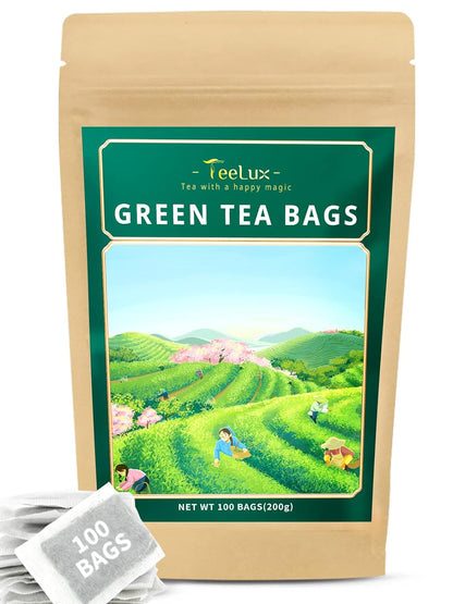 TeeLux Green Tea Bags, Pure Green Tea, Super Antioxidant, Caffeinated 100ct