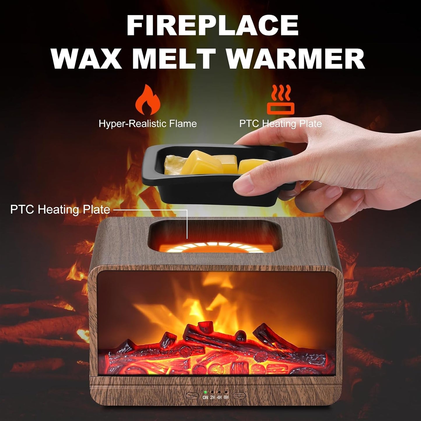 Flame Fireplace Wax Melt Warmer,Scentsy Wax Warmer with Timer, Electric Wax Warmer for Scented Wax with PTC Heating Plate, Wax Burner for Women Gifts & Home Decor(Black)