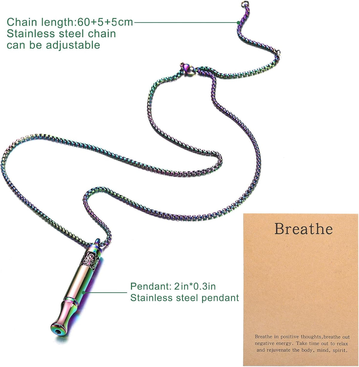 Quit Smoking Aid Necklace Stainless Steel Aromatherapy Diffuser (Rainbow)