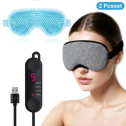 Heated Eye Mask for Dry Eyes with Cooling, Electric USB Warm Compress with Adjustable Temperature & Auto-Off Timer, Professional for Blepharitis Eyes & Stress Relief Suitable for Travel & Gifts