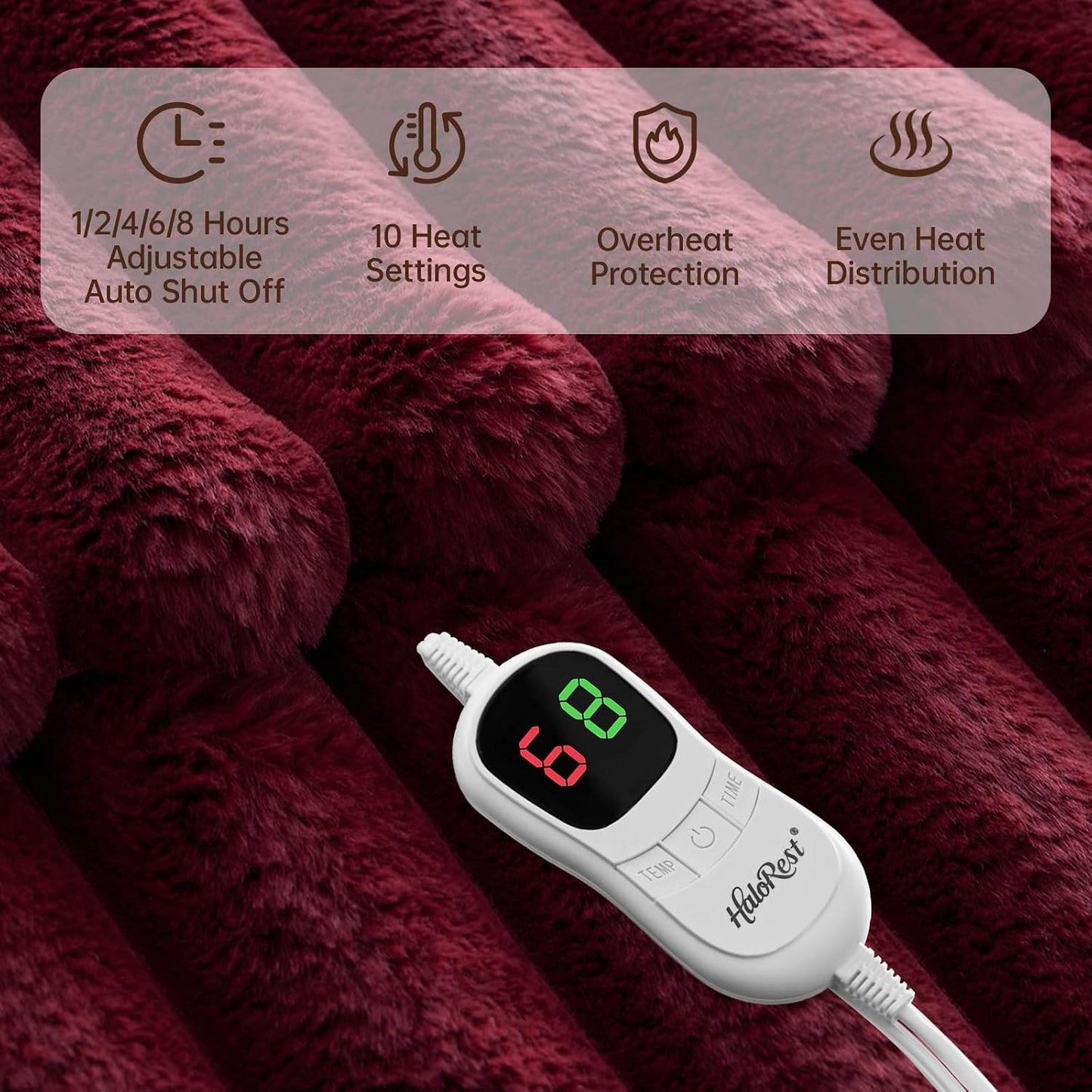 Heated Throw Blanket, Faux Fur Cozy Heating Blanket with Overheat Protection, 1/2/4/6/8 Hours Auto-Off 10 Heat Level, Machine Washable (50x60 Inches, Cream White)
