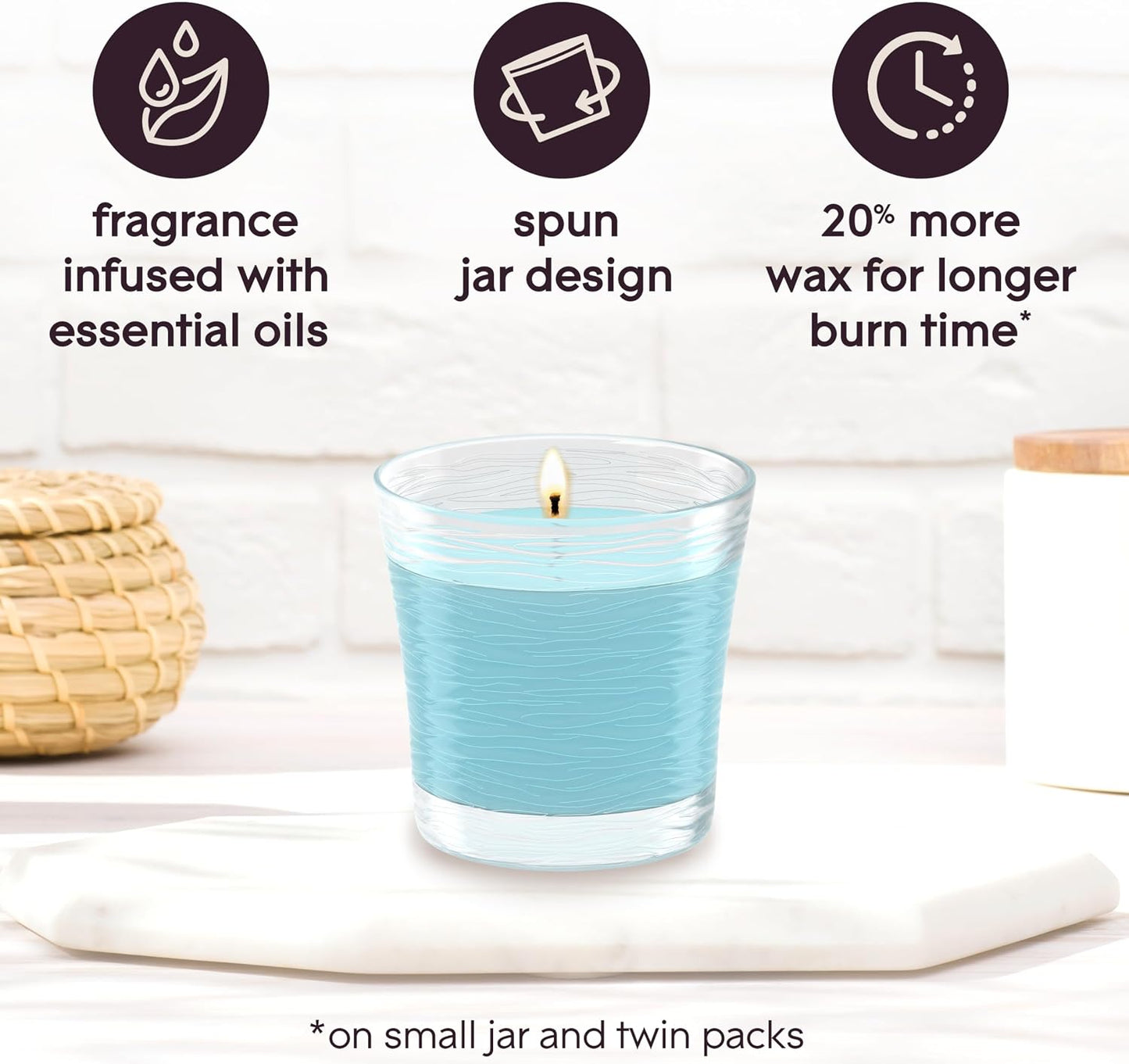 Glade 1-Wick Scented Candle Jar, Clean Linen, Air Freshener Infused with Essential Oils, 4.08 Oz, 2 Count
