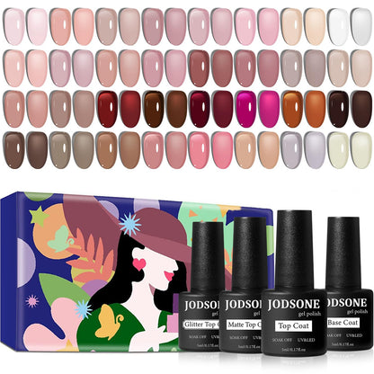 JODSONE Gel Nail Polish Kit 60 PCS with U V Light Soak off Base Top Coat 55 Shine Colors Gel Nail Kit Bright and Dark Brown Wine Red Series Manicure Set for Women and Girls