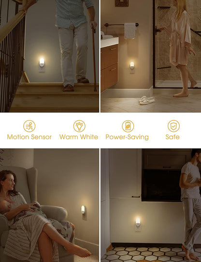L LOHAS LED Amber Night Light, 2 Pack, Night Lights Plug into Wall Motion Sensor, 0.6W 2000K, LED Nightlights, 30/60LM Adjustable Brightness, Automatic Low Blue Nightlight for Kids, Bathroom, Hallway