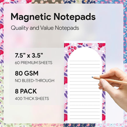 8 Magnetic Notepads – Notepads for Grocery List, Shopping List, To-Do List, Reminders -Strong Magnetic Back- Memo Notepad with Realistic Fruit Designs | 25 Sheets per Pad 7.5 x 3.5 inch (8 Pack)